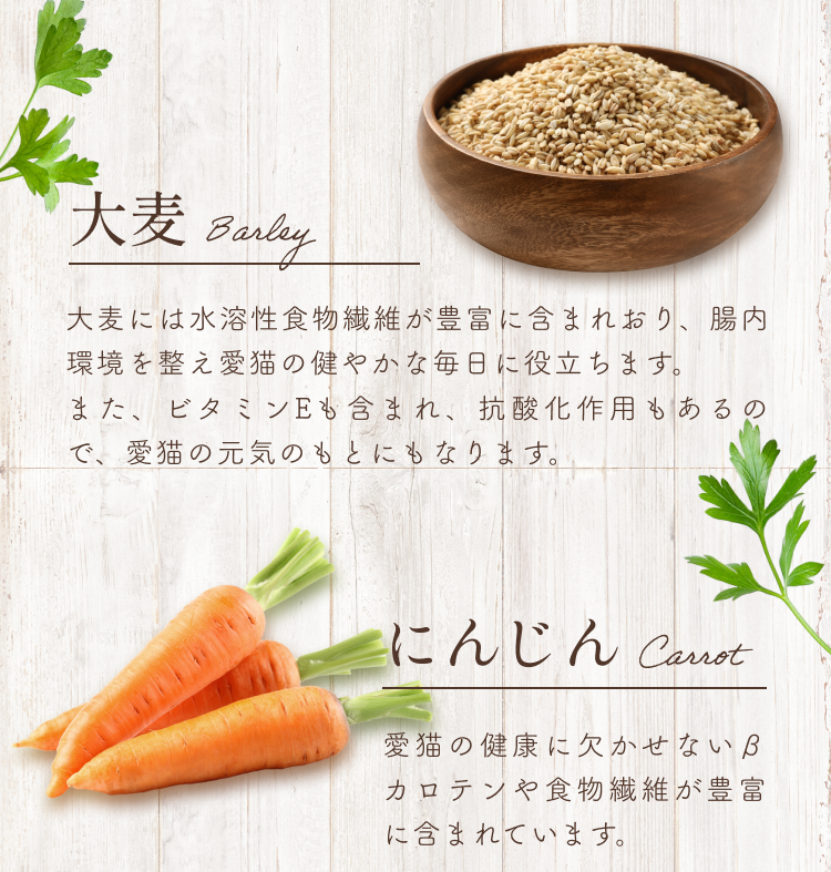 大麦、にんじん│ねこひかり