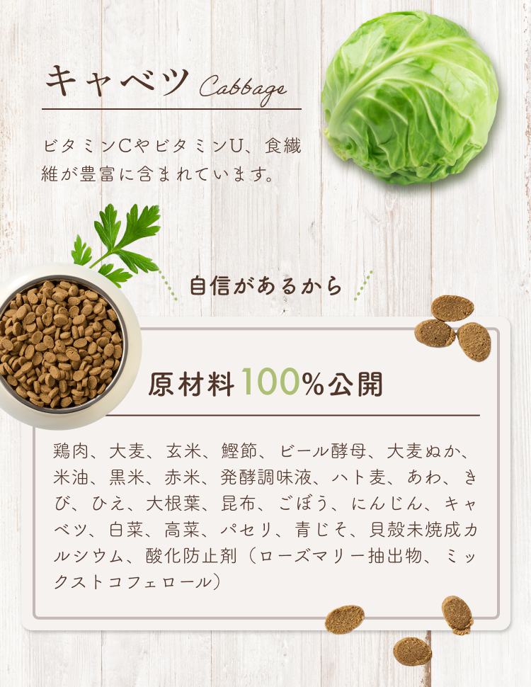 キャベツ、自信があるから原材料100%公開！